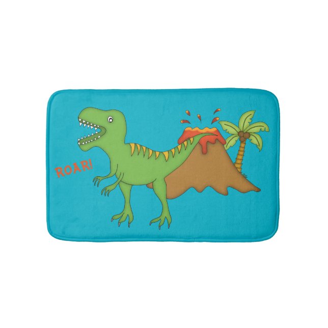 T-Rex with Volcano-Kids Bath Mat (Front)