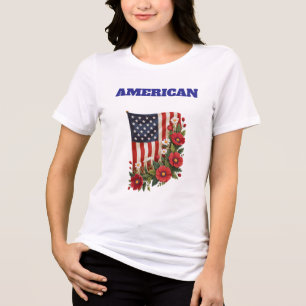 T-Shirt-American Flag Floral Women’s T-Shirt Tri-Blend Shirt