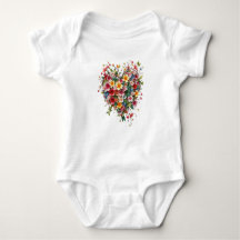 T-Shirt baby Bodysuit heart and flowers