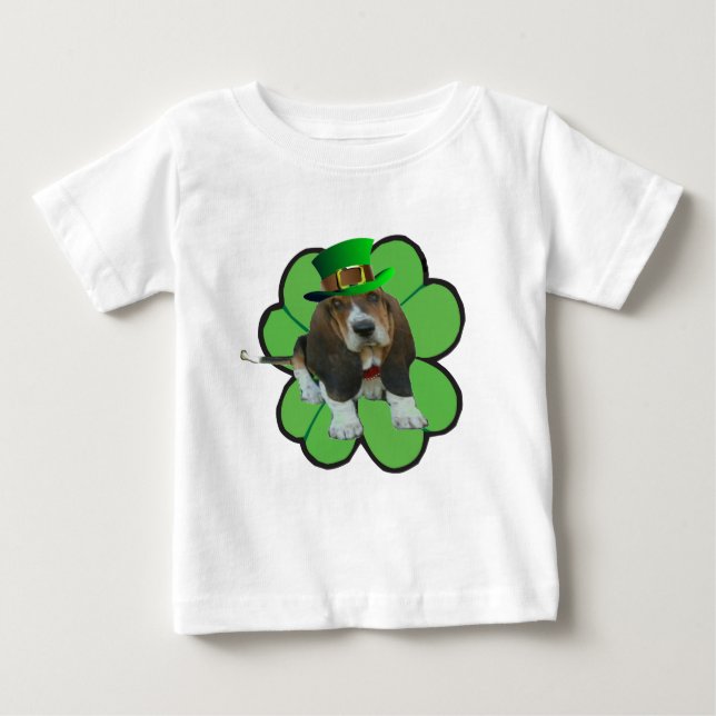 T-Shirt Basset Hound Happy St. Patrick's Clover (Front)