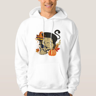 T-Shirt Black Cat and Human Skeleton Halloween Hoodie