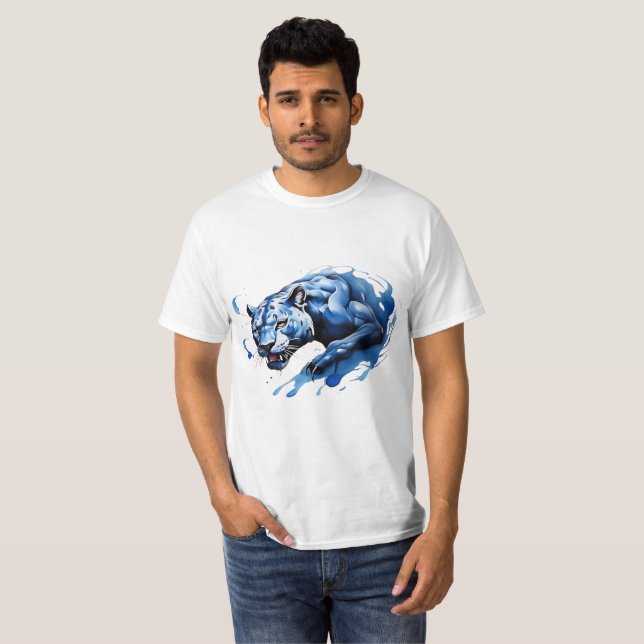 T-Shirt Blue Leopard Design Angry & Dangerous  (Front Full)
