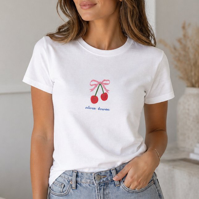 T-Shirt | Cherry Coquette Bow Cute Graphic Tee (A cute custom design graphic tee with coquette bow and cherries, perfect for gifting or everyday use)