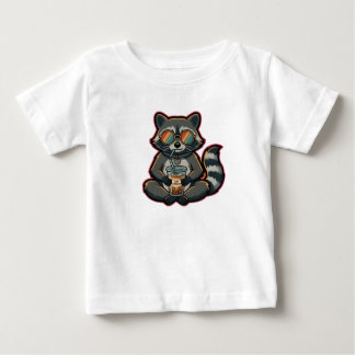 T-Shirt Cool Racoon Drinking Oat Milk Iced Coffee