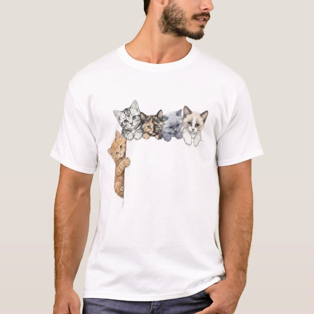 T-Shirt Cute Peeping Kittens Custom Monogram T-Shi (Front)