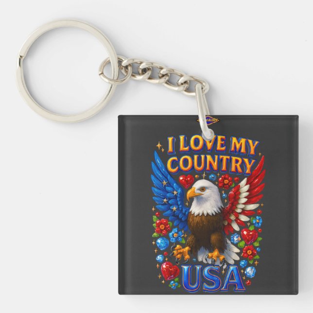 T-Shirt Design: I Love My Country - USA Key Ring (Front)