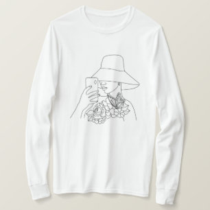 t-shirt design of woman art with mobile watching