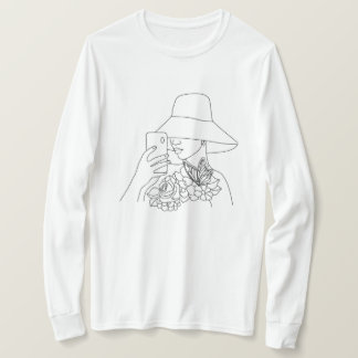 t-shirt design of woman art with mobile watching