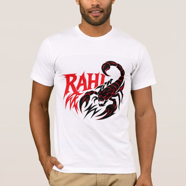  T-shirt featuring a graphic design of a scorpion. (Front)