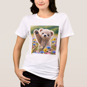 T-Shirt Fluffy Bear Cub Waving T-Shirt for Women Tri-Blend Shirt