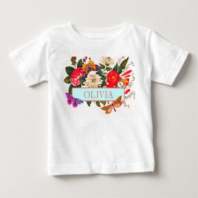 T-Shirt FOR BABY GIRLS DIY NAME JAPANESE FLOWERS (Front)