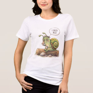 T-Shirt Funny Tired Snail "I Need Rest" Cute Illus Tri-Blend Shirt
