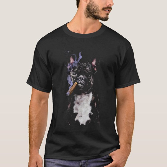T-Shirt, Gangster French Bull Dog Smoking Cigar, B T-Shirt (Front)