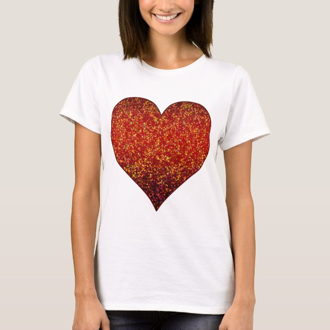 T-Shirt Glitter Graphic Heart Red (Front)