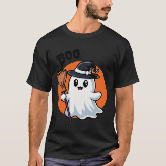 T-Shirt Halloween Ghost with WItches Broom