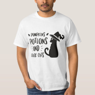 T-shirt humor potions pumpkins and black cats