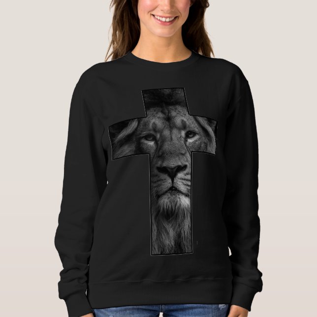 T-shirt Jesus Cross With Lion Face, Faith In God Sweatshirt (Front)