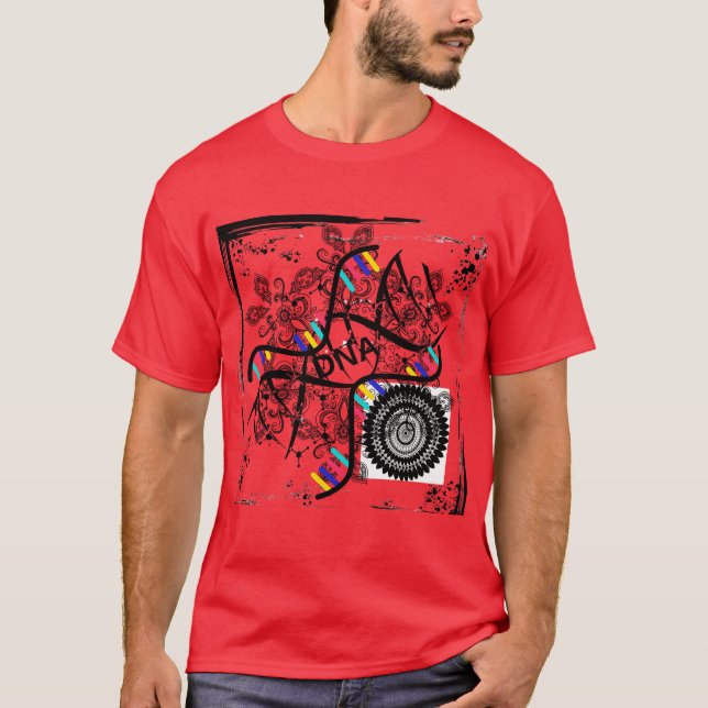 T-Shirt mens red DNA helix patterned (Front)