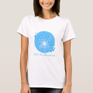 T-Shirt mit Blume des Lebens & Blüten Blau, Herz