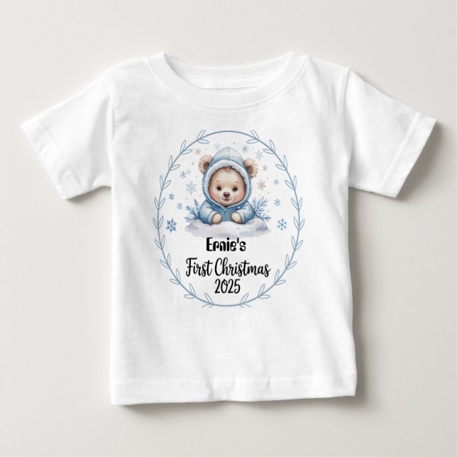 T-Shirt-Personalised Baby First Xmas 2025-Boy T-Shirt (Front)
