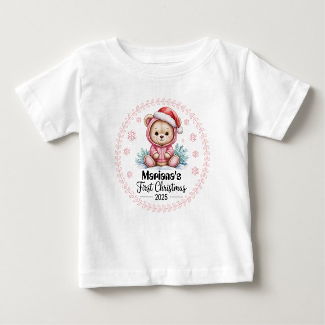 T-Shirt-Personalised Baby's Christmas 2025-Girl Baby T-Shirt (Front)