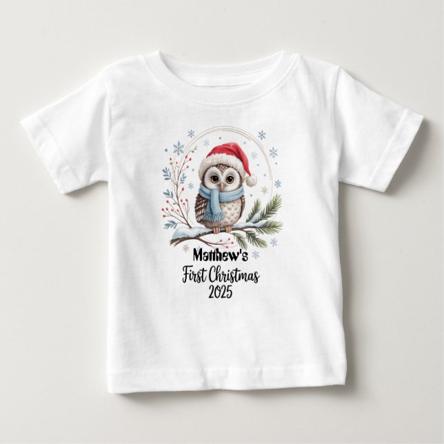 T-Shirt-Personalised Baby's First Xmas 2025-Boy Baby T-Shirt (Front)
