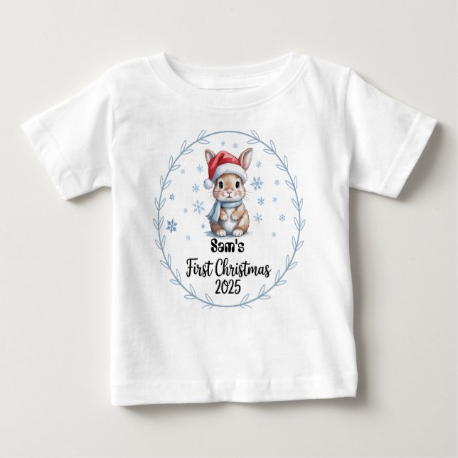 T-Shirt-Personalised Baby's First Xmas 2025-Boy Baby T-Shirt (Front)