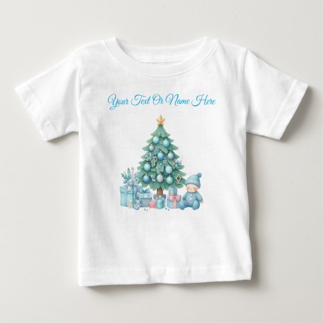 T-Shirt-Personalised Blue Christmas Baby Jersey Baby T-Shirt (Front)