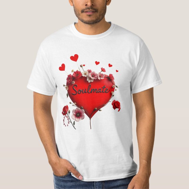T-Shirt, Red Heart and flowers, Soulmate  T-Shirt (Front)