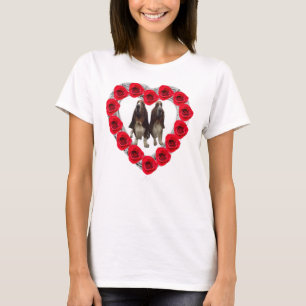 T-Shirt Red Roses Heart With Bassets