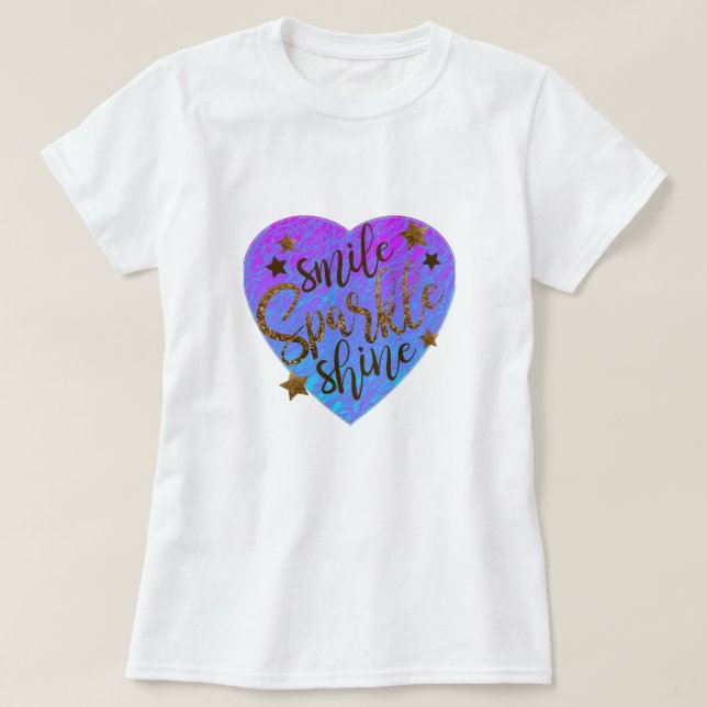 T-Shirt S M L XL Blue Heart Smile Sparkle Shine (Design Front)