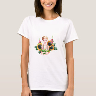 T-shirt trendy customised . Girl with flowers