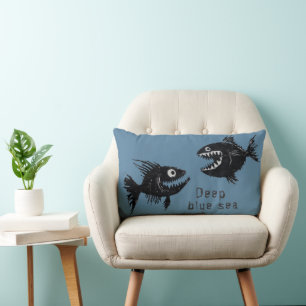 T-shirt Two scary fish, tattoo style, personalized Lumbar Cushion