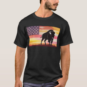 T-shirt with a bison print on an American flag bac