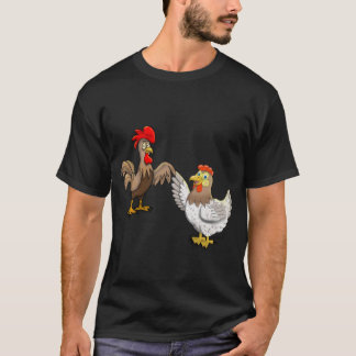 T-Shirt with a hen and a rooster