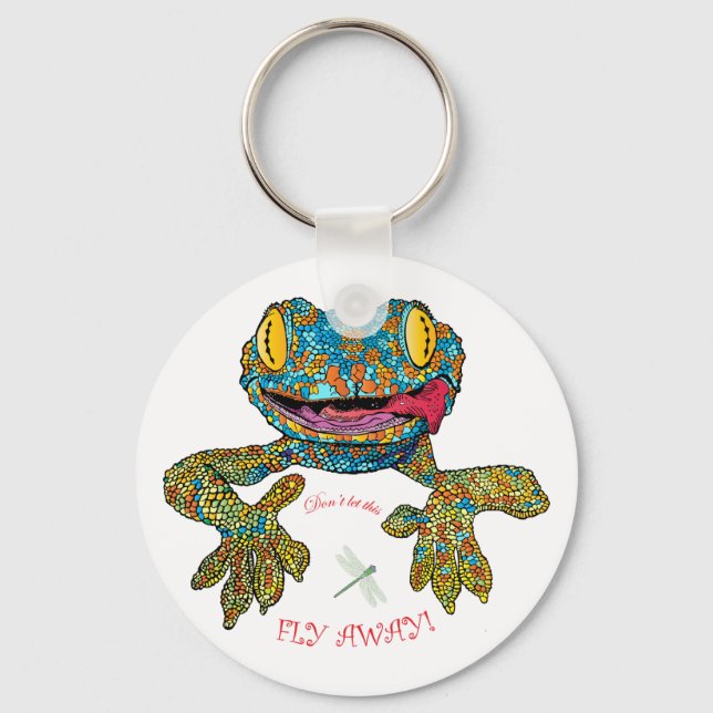 T shirt with cartoon lizard key ring (Front)