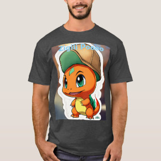 T-shirt with chibi-style Charmander with bright gr