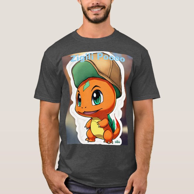 T-shirt with chibi-style Charmander with bright gr (Front)