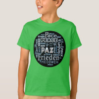 T shirt with chrome peace in multi languages