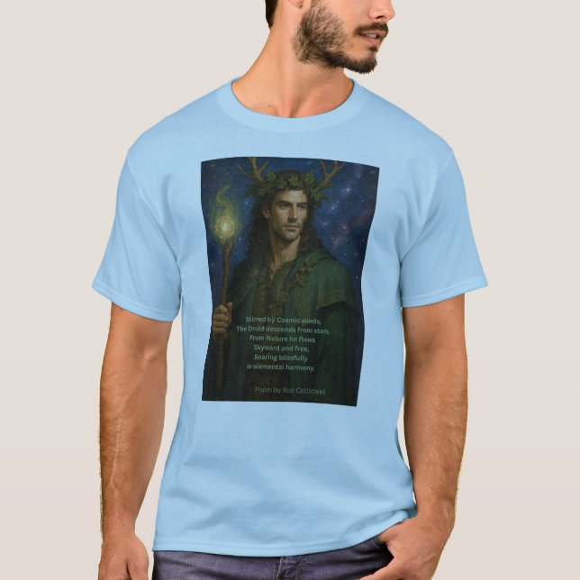 T-Shirt with Druid and Poem by Xoe Celticwell (Front)