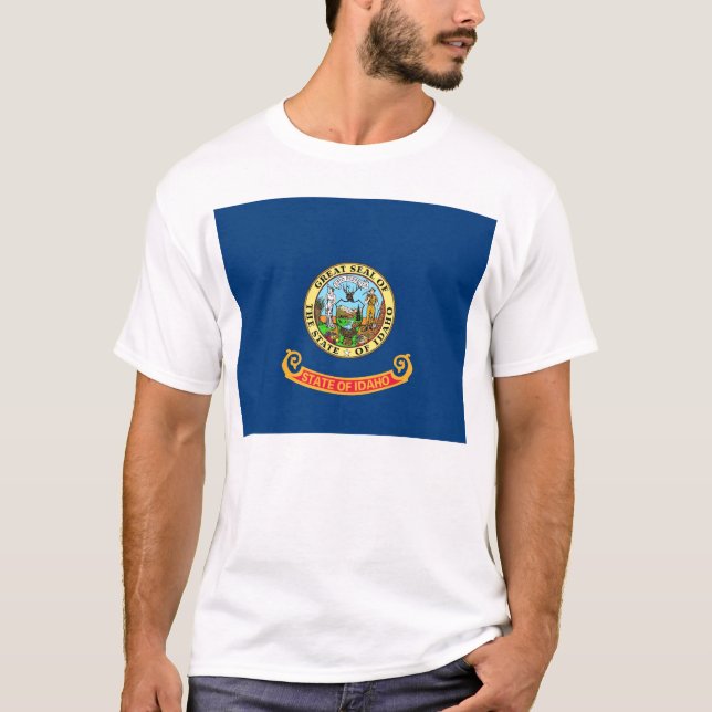 T Shirt with Flag of Idaho State USA (Front)