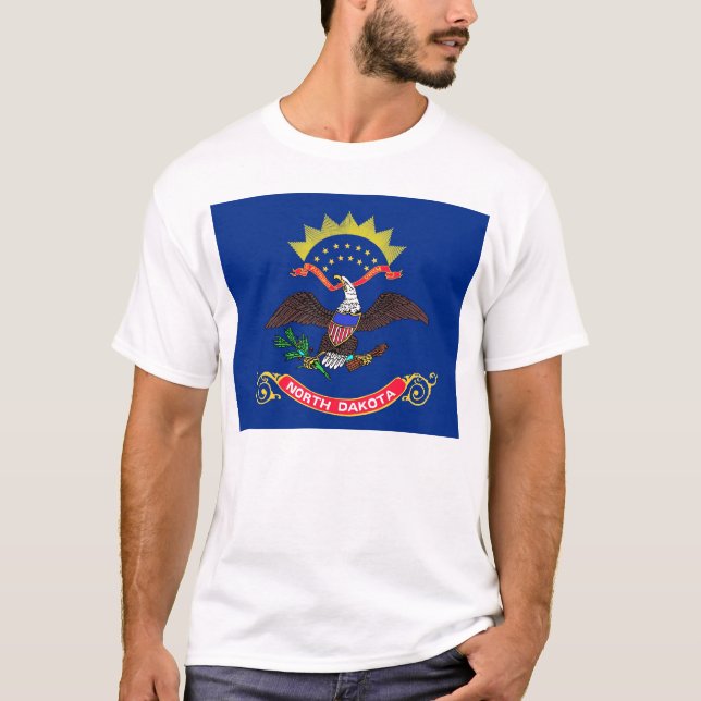 T Shirt with Flag of North Dakota State USA (Front)