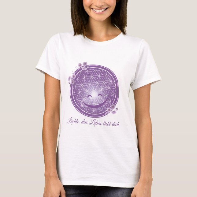 T-Shirt with Flower of Life & Floral Energy Purple (Front)