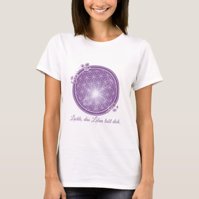 T-Shirt with Flower of Life & Petals, Purple, Flow (Front)