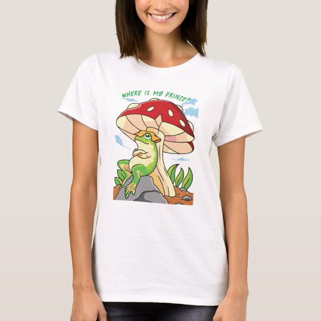 t-shirt with frog "Where is my prince?" (Front)