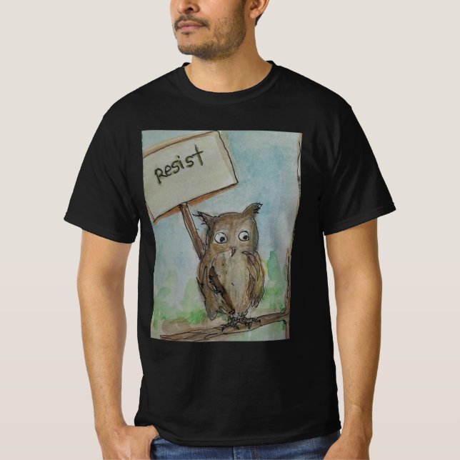 T-Shirt with painting of protesting owl  (Front)