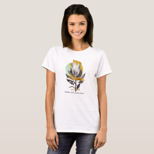 T-shirt with protea flower, gold and text