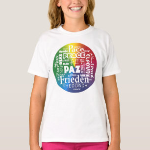 T shirt with rainbow peace in multi languages