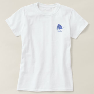 T-Shirt with Small Minimal Blue Butterfly