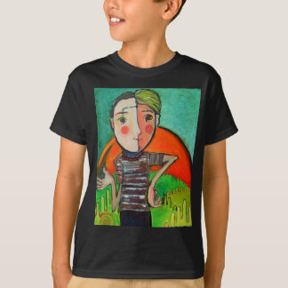 T-shirt with stylised "boy genius" image.